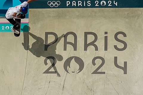 Spain's Danny Leon performs during the men's skateboard park